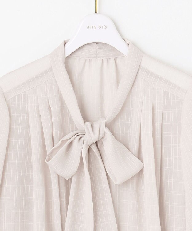 ANY SIS 【美人百花11月号掲載】シャドーチェックボウタイ ブラウス ローズグレー