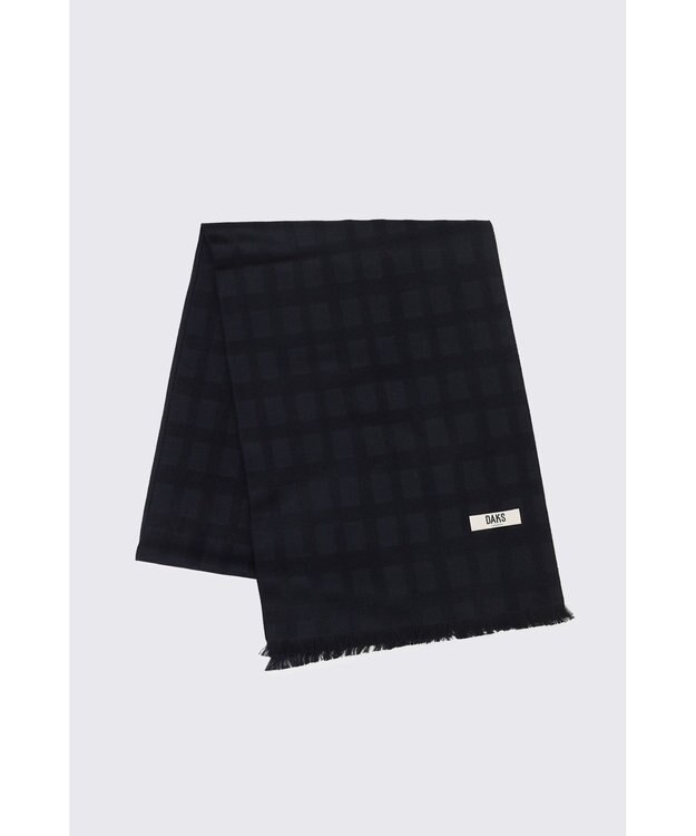 DAKS ネイビーチェックシルクマフラー ネイビー