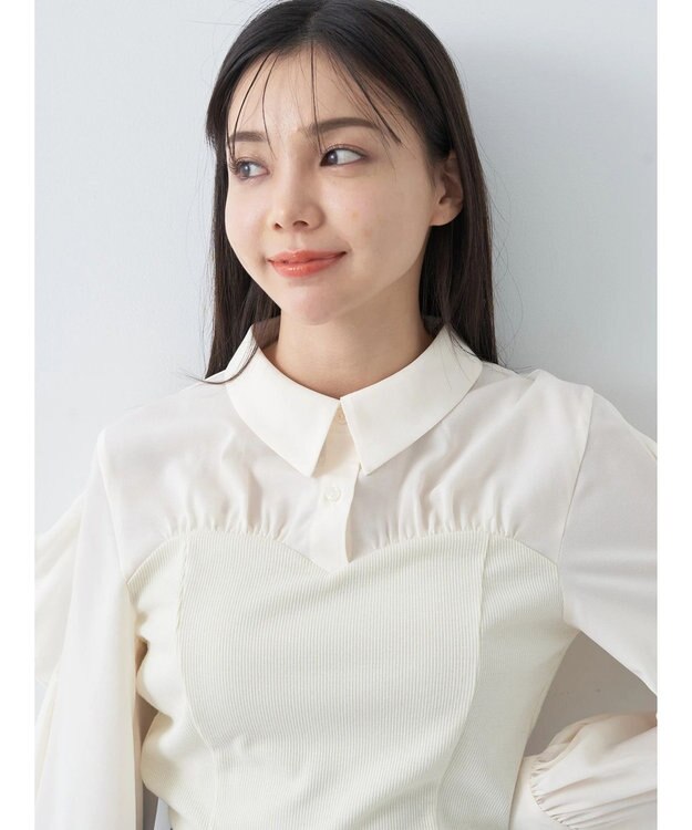 earth music&ecology ドッキングフリルシャツ見えプルオーバー Ivory