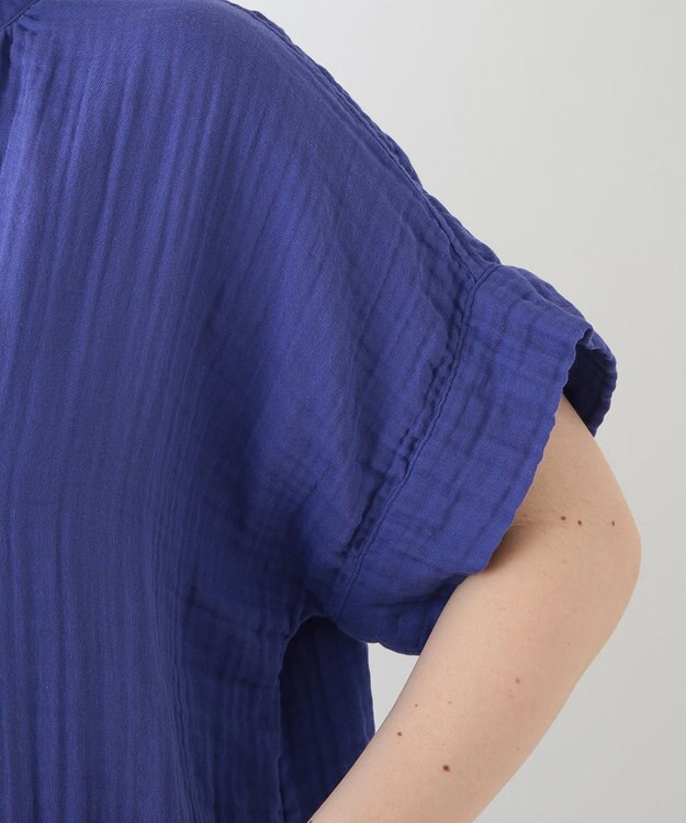 UCHINO クレープガーゼ 　パッチポケットワンピース ブルー