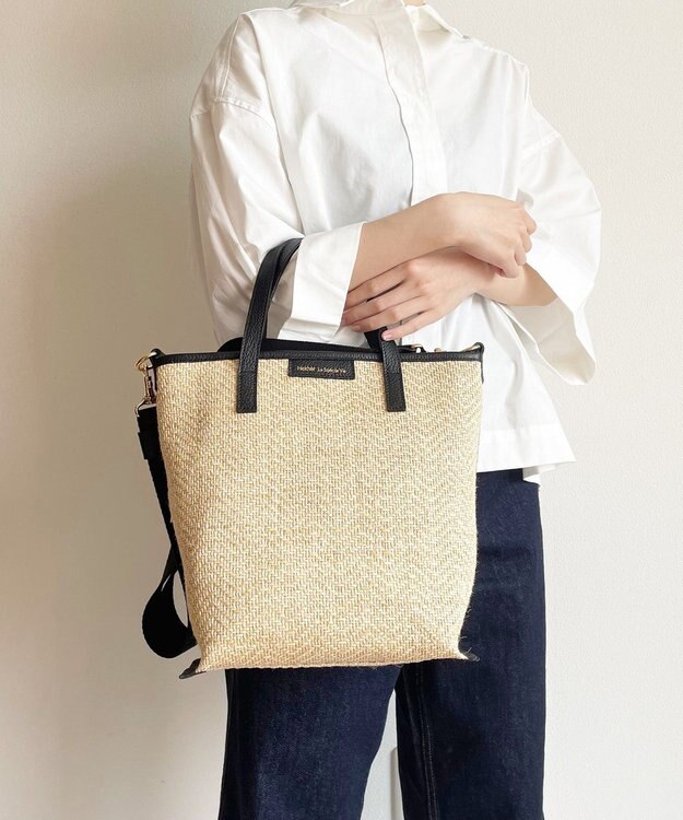 Hekhèr Le Style de Vie 【日本製 / 2WAY】ジュート×牛革 縦型トートバッグ ブラック