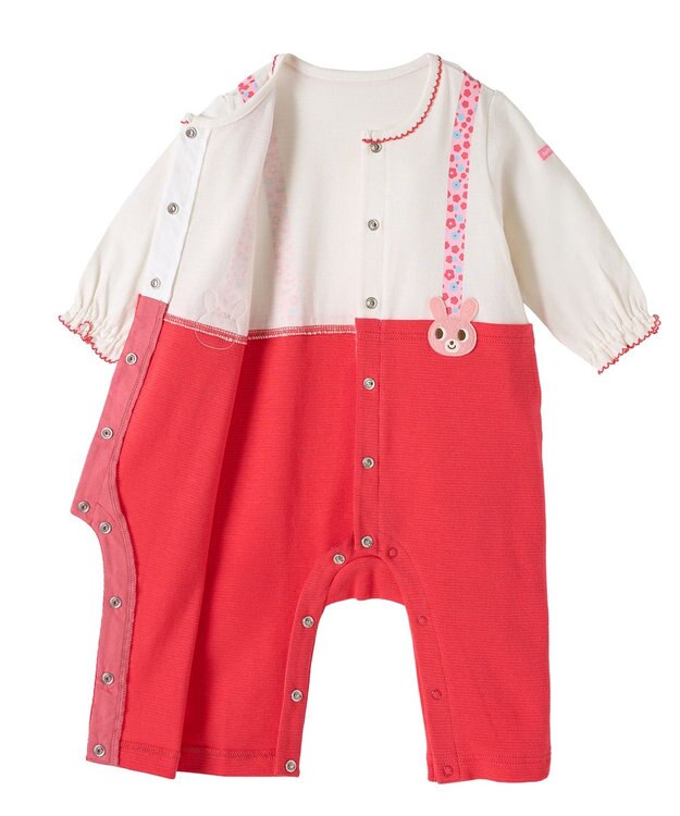 MIKI HOUSE HOT BISCUITS 【70-80cm】キャビットサスペンダーカバーオール ピンク