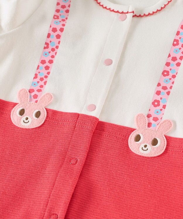 MIKI HOUSE HOT BISCUITS 【70-80cm】キャビットサスペンダーカバーオール ピンク