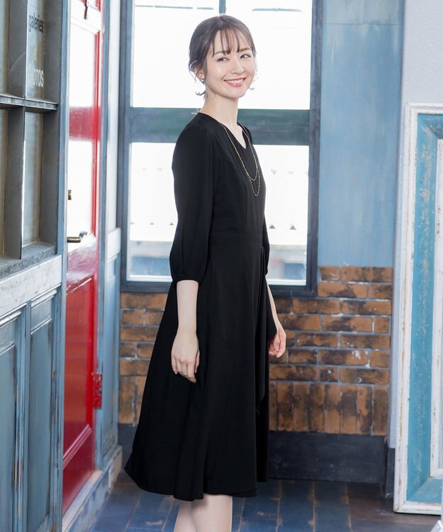 Tiaclasse L 【洗える】大人の洗練ドレープワンピース ブラック