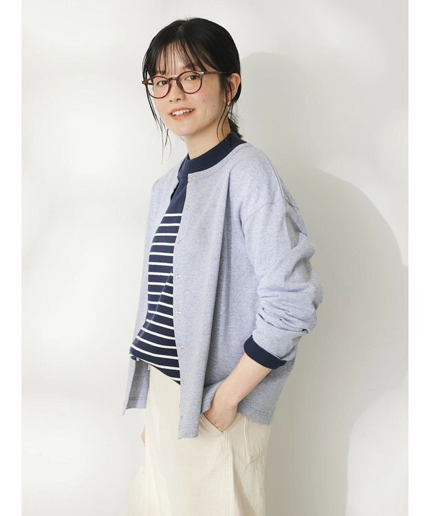 CRAFT STANDARD BOUTIQUE ウ゛ィンテージ風天竺　パール釦クルーカーデＬ／Ｓ Gray