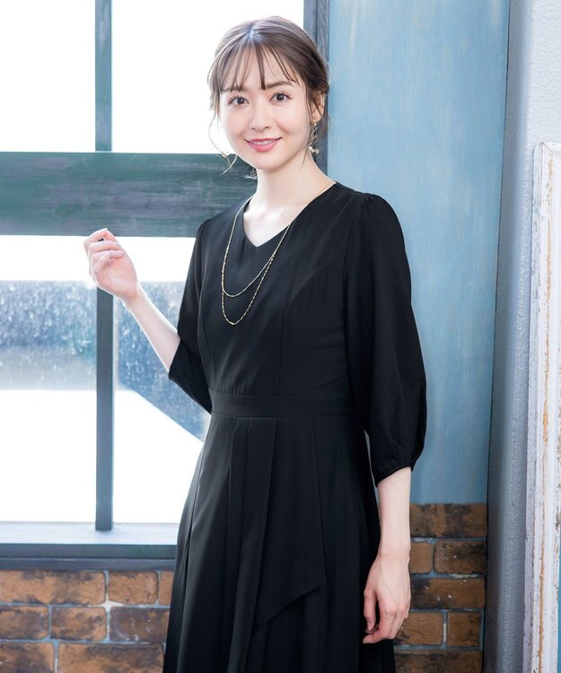 Tiaclasse L 【洗える】大人の洗練ドレープワンピース ブラック