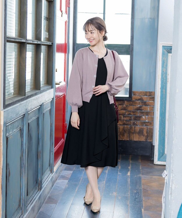 Tiaclasse L 【洗える】大人の洗練ドレープワンピース ブラック