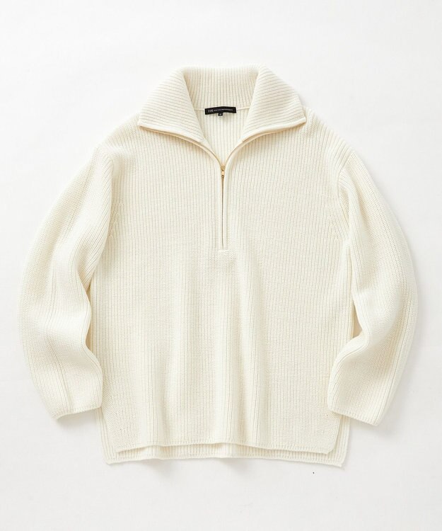 23区 L 【洗える】ウールコード ハーフジップ ニット アイボリー系