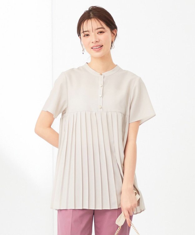 ANY SIS L 【洗える】ジョーゼットプリーツコンビ ブラウス アイスグレー