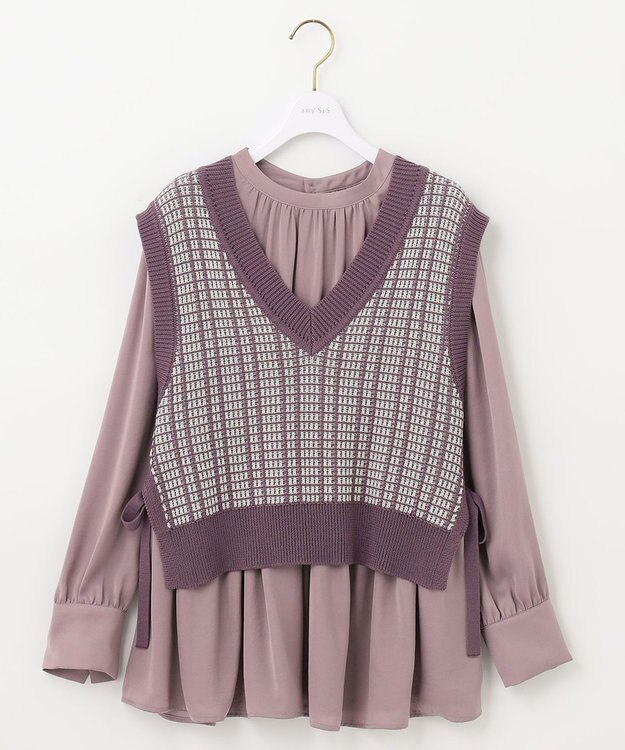 ANY SIS 【2SET】ニットベスト×チュニック ブラウス モーブ系