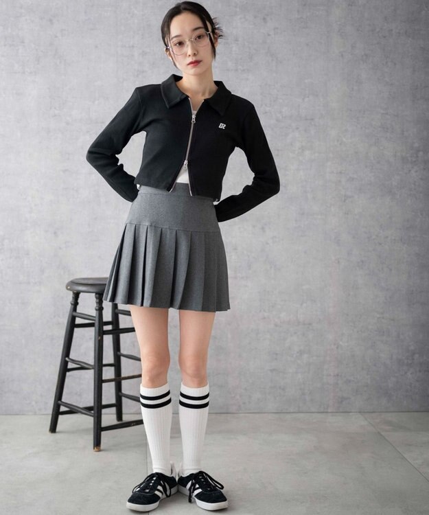 WEGO ワンポイント刺繍WZIP長袖トップス ブラック