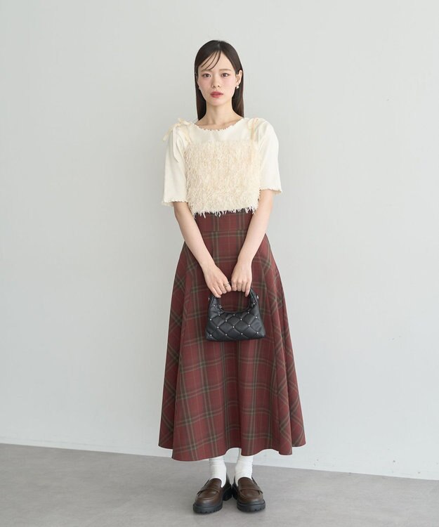 earth music&ecology バックレースアップチェックスカート Bordeaux