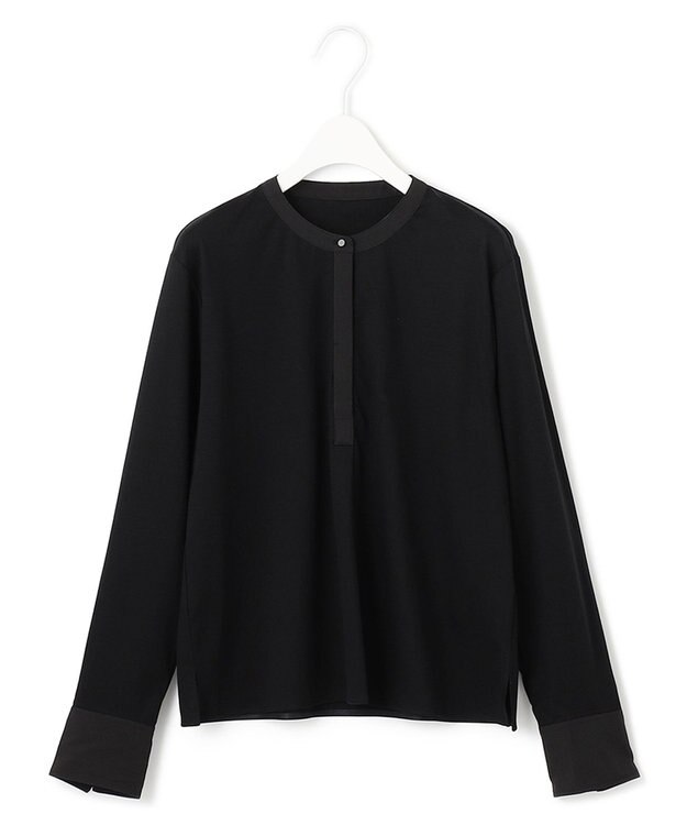 ICB 【洗える】 コンビネーションジャージー ヘンリーネックカットソー ブラック系