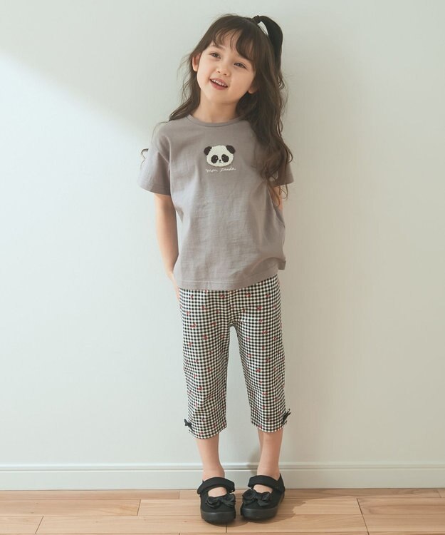 ANY KIDS オーガビッツアニマルサガラ刺繍Ｔシャツ チャコール×パンダ