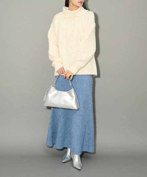 Green Parks ケーブル編みハイネックニット Ivory