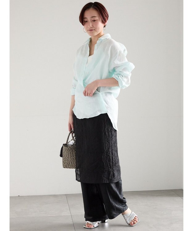 Te chichi チーフ刺繍ラップスカート付きパンツ ブラック