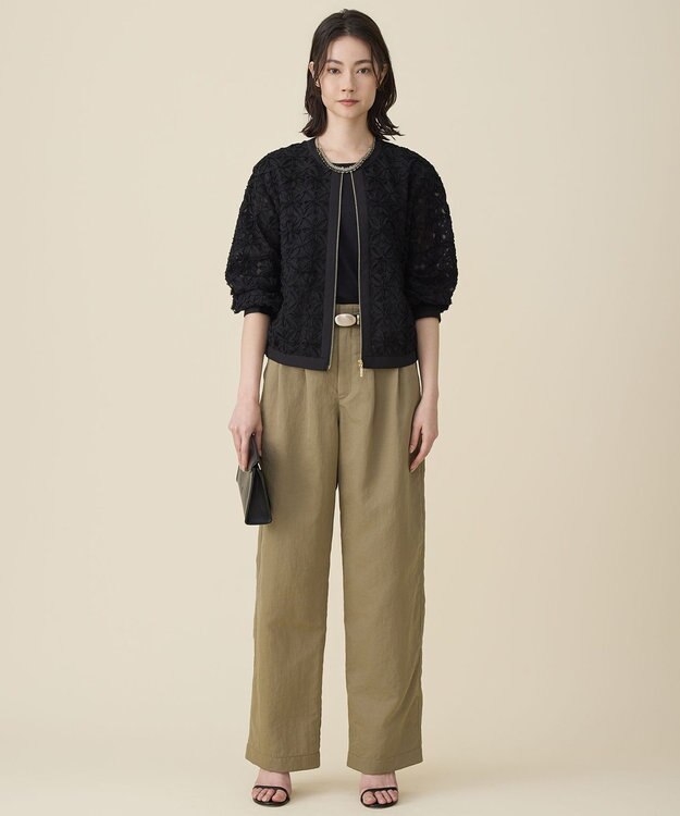 自由区 L 【17号サイズまで展開】テープエンブロイダリー ブルゾン ブラック