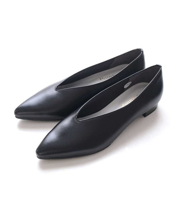 Pointer 日本製 本革 生活防水機能付きVカットパンプス ブラック