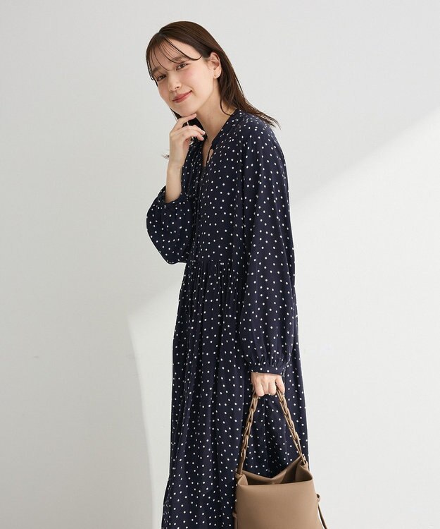 Green Parks スキッパーギャザーワンピース Dot