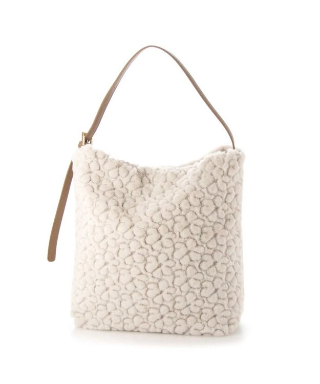 UNBILLION cachecache 花刺繍エコファーワンハンドルバッグ アイボリー