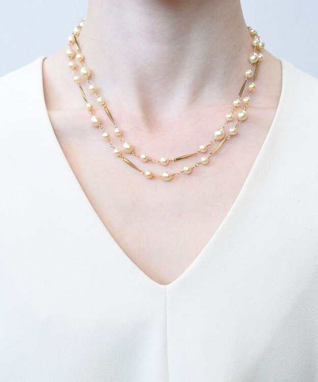 monshiro ガラスパールチェーンロングネックレス ホワイト