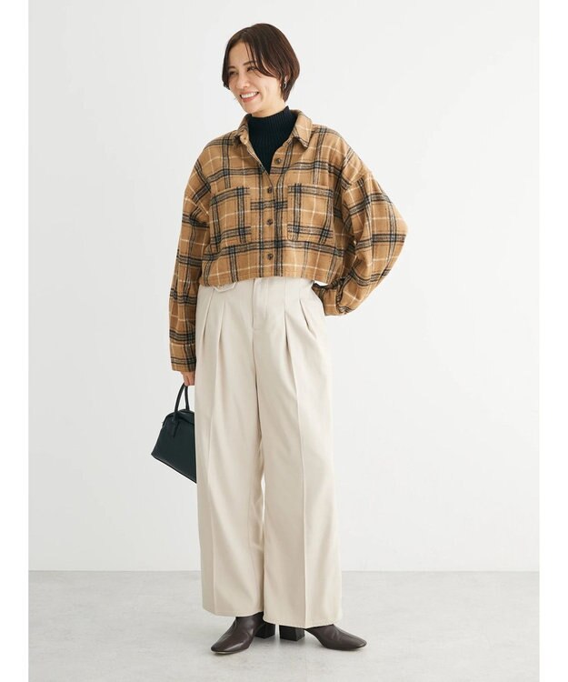 Green Parks ・ＥＬＥＮＣＡＲＥ　ＤＵＥ　シャギーチェックショートシャツ Camel