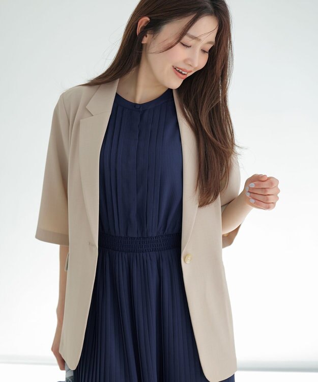 ANY SIS アーバンクールタッチ 半袖 ジャケット ライトベージュ