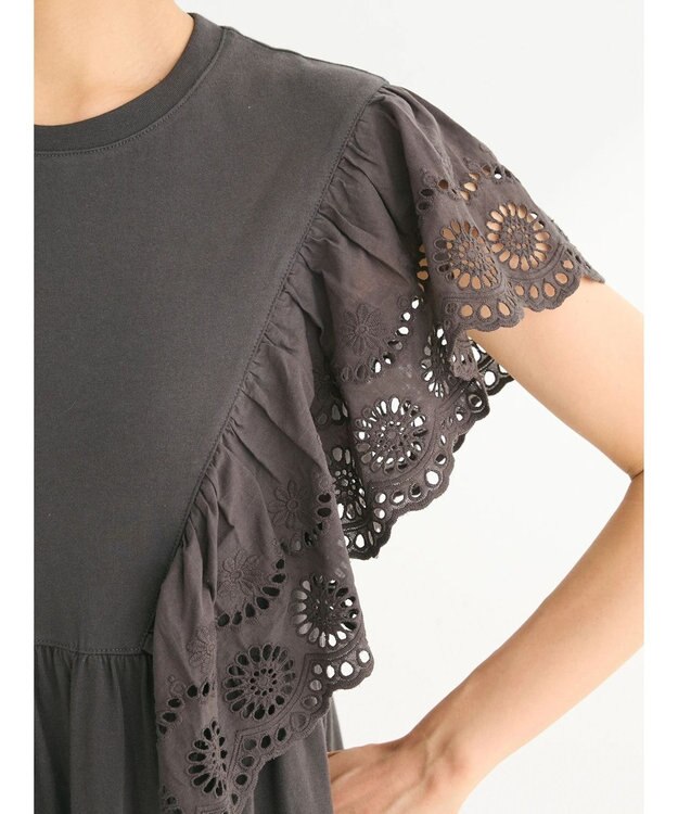 Green Parks ・ＳＵＧＡＲ　ＳＰＯＯＮ　ショルダー刺繍レースワンピース Charcoal Gray
