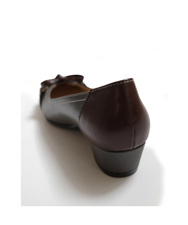 Pointer 日本製 本革リボン付きパンプス グレー×ブラウン