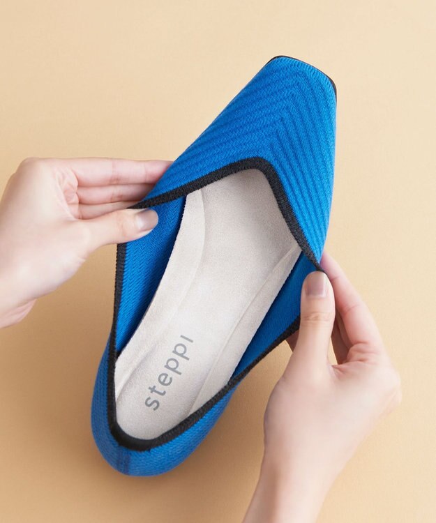 steppi ウール混 スクエア パンプス ブルー