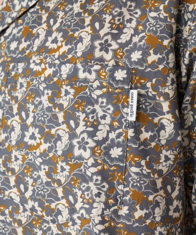 OP／FILA 【Ocean Pacific】プリント長袖オープンネックシャツ ブラウン