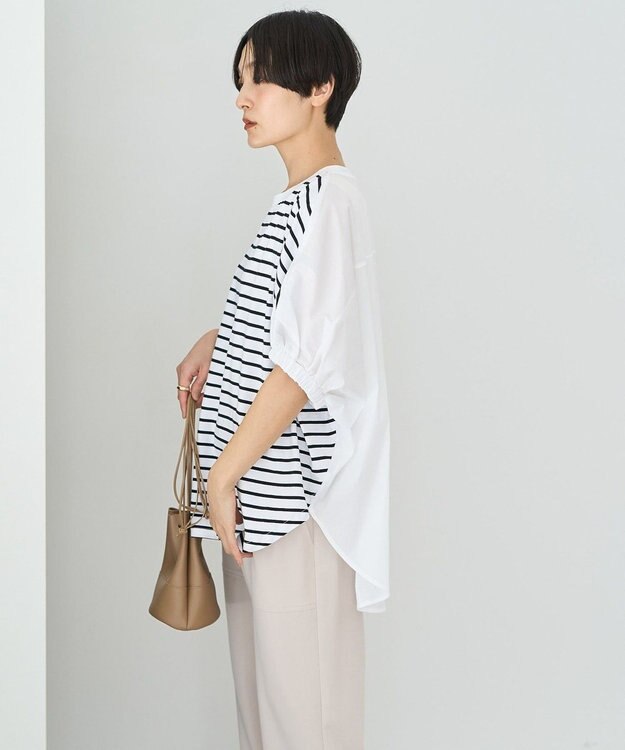 AMERICAN HOLIC 異素材ドッキングドルマンプルオーバー Border Ivory