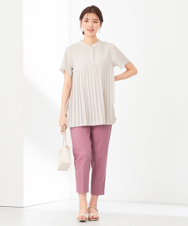 ANY SIS L 【洗える】ジョーゼットプリーツコンビ ブラウス アイスグレー