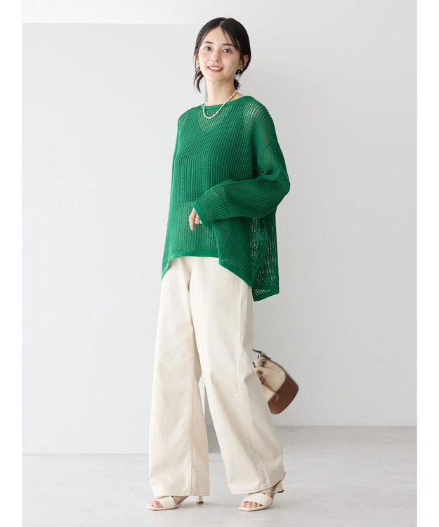 AMERICAN HOLIC 透かし編みメッシュニットプルオーバー Green