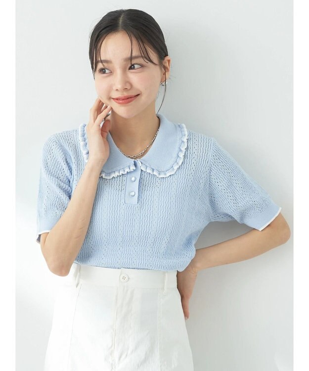 earth music&ecology フリルニットポロ Sax