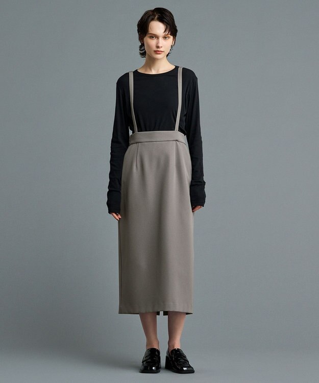 uncrave 【防しわ・UVカット・洗濯機洗い可】バルキーツイル スカート(サスペンダー付き)（uncrave STANDARD） カーキグレー