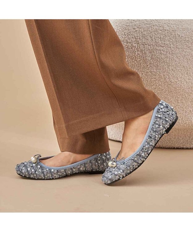 MODE ET JACOMO <carino>パールビジュー付きデザインバレエ ブルー