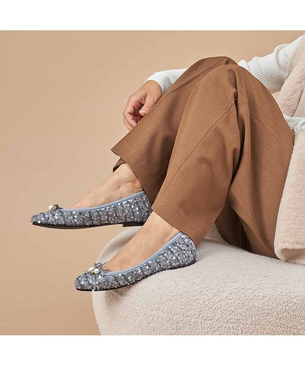 MODE ET JACOMO <carino>パールビジュー付きデザインバレエ ブルー