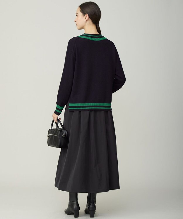 ICB ハイゲージソフトウール チルデンVネックプルオーバー ネイビー×グリーン系