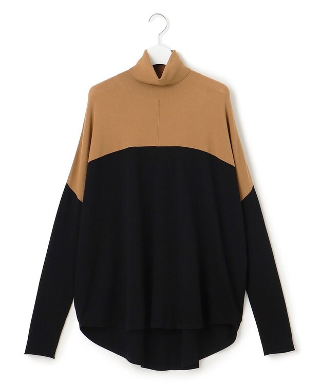 ICB L 【新色追加・WEB限定カラーあり】 ヴィスコースワイド タートルネックプルオーバー キャメル×ブラック［WEB限定］