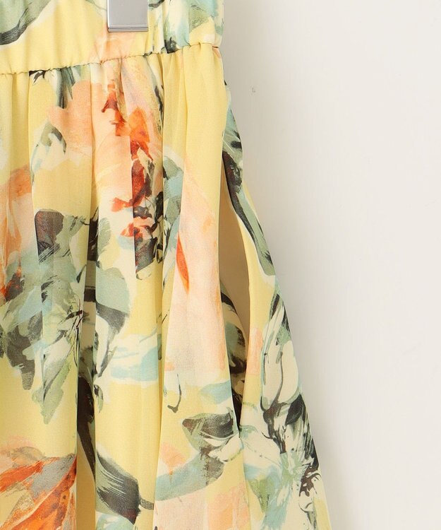 自由区 S 【ウエストゴム・洗える】ペイントフラワープリント スカート イエロー