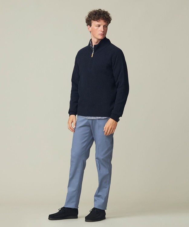 J.PRESS MEN 【Cash Lamb's Wool】畔編みハーフジップ ニット ネイビー系
