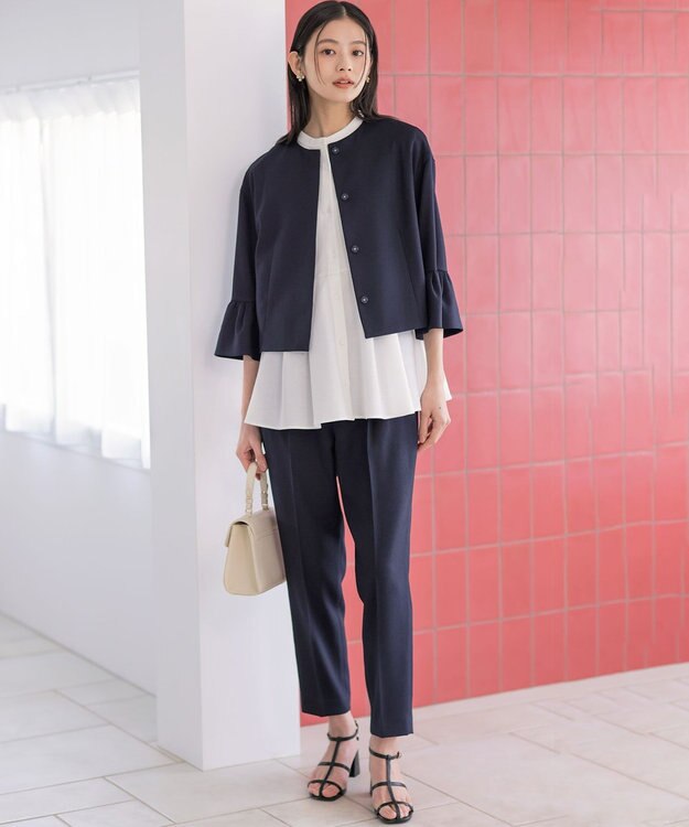 組曲 S 【先行予約・WEB限定】ライトリネンライクノーカラー ジャケット ネイビー系