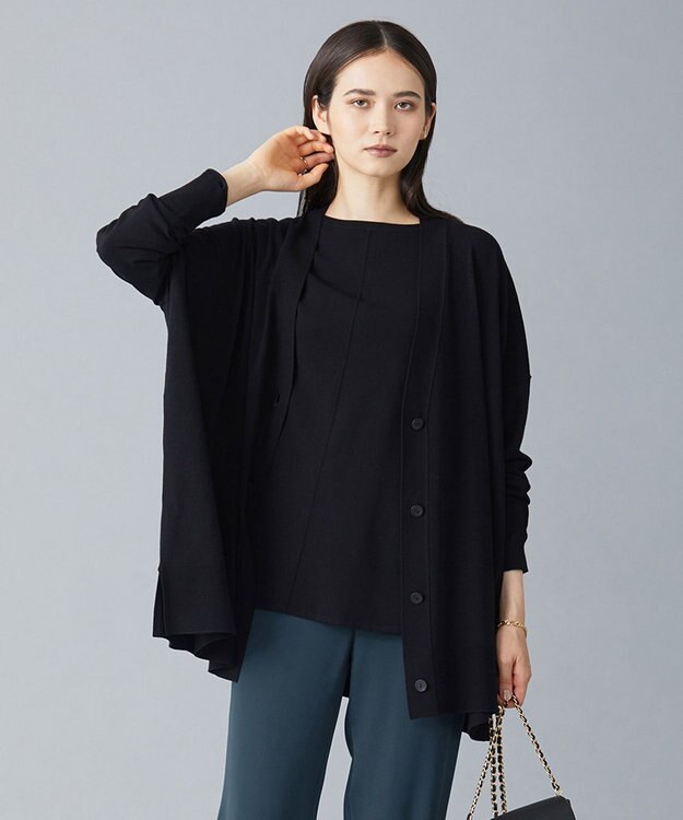 ICB 【洗える・WEB限定カラーあり】 ヴィスコースワイド カーディガン ブラック系