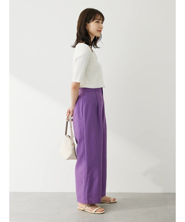 Green Parks 前後２ｗａｙリブ５分袖プルオーバー Black