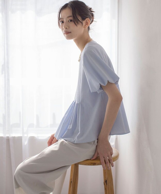 組曲 S ドビーストライプピンタック ブラウス ブルーストライプ系1