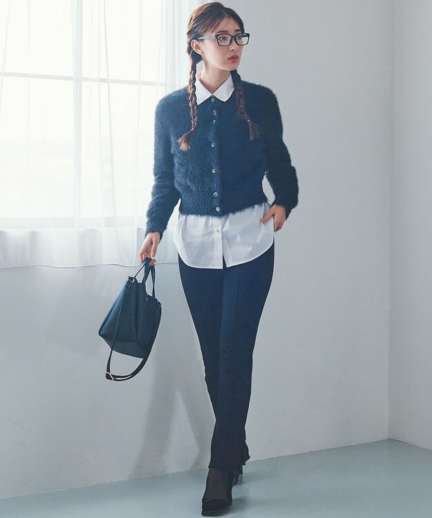 組曲 S 【洗える・ウエストゴム仕様】ハイパワーストレッチサイドスリット パンツ ブラック系