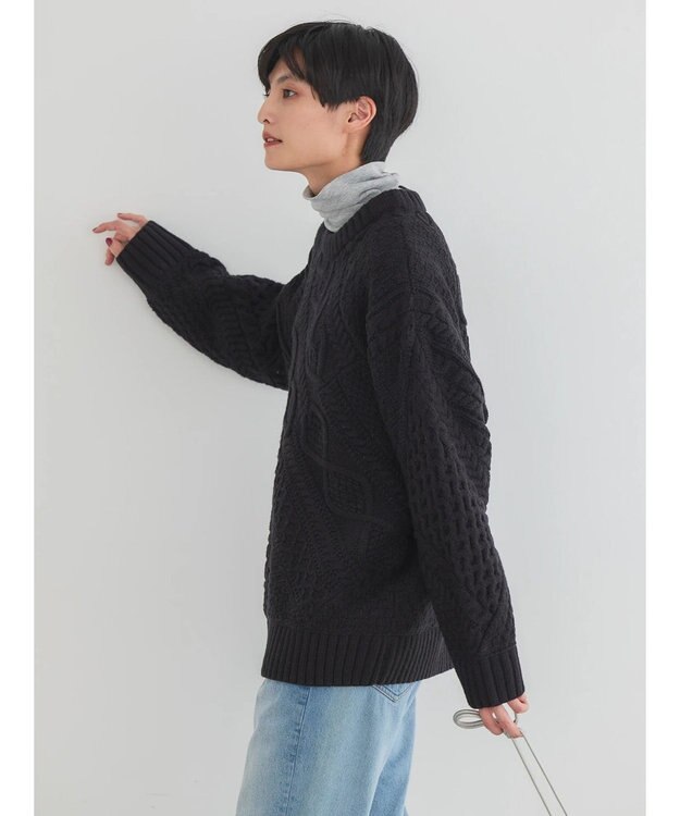 AMERICAN HOLIC パッチワークケーブルニットチュニック Black