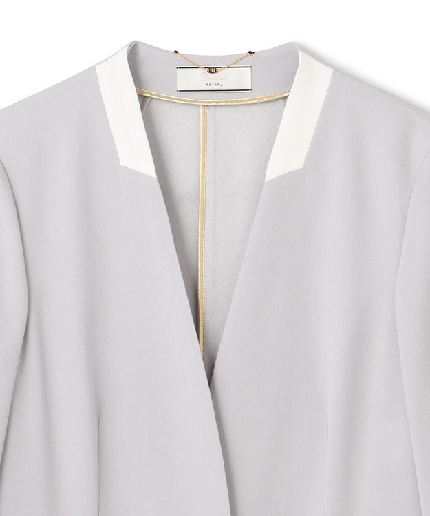 BEIGE， 【L-size】CINDY / ノーカラーロングジャケット Ice blue × White