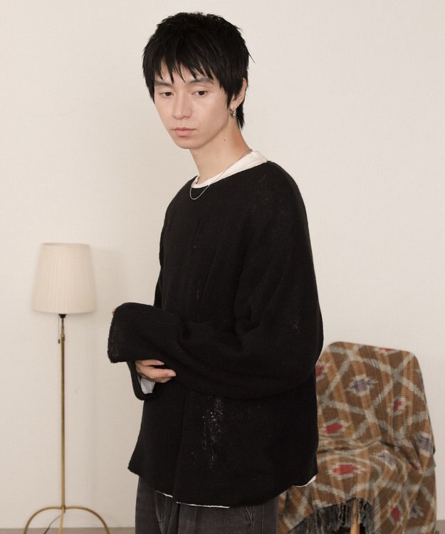 WEGO ダブルガーゼダメージプルオーバー ブラック